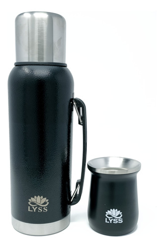 Termo Doble Acero Inox. 1 Litro + Mate 260ml .  Negro