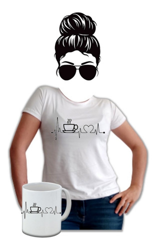 Camiseta Corazon Latido Cafe Mujer Estampada  Mug Gratis