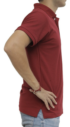 Imagen 2 de 3 de Playera Tipo Polo Color Vino Caballero Algodón Peinado