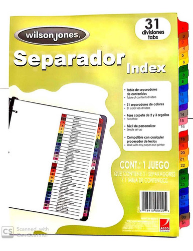 Separador Wilson Jones P1366 Carta 31 Divisiones