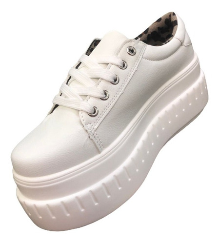 Imagen 1 de 3 de Zapatillas Mujer Blancas Plataforma Caña Baja Livianas