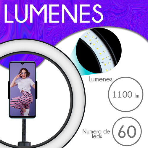 Aro De Luz Led 26cm Con Mini Tripie Y Soporte Para Celular