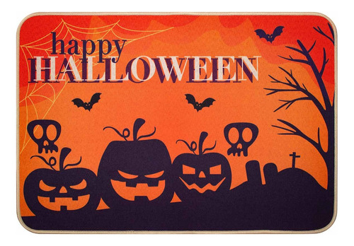 Tapete De Entrada Linen Happy Halloween 40x60 Cm Diseño de la tela Halloween calabaza naranja