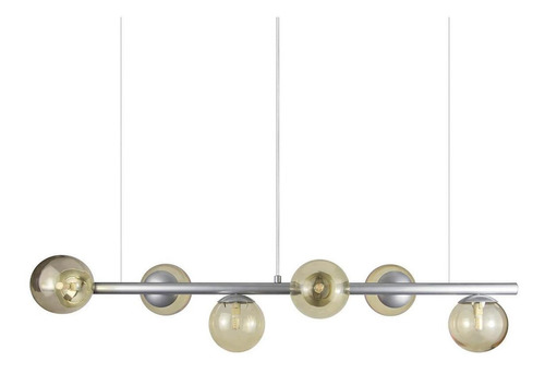 Lustre Pendente Figo Prata - 6 Globos Esfera De Vidro Âmbar