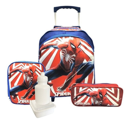 Kit Mochila Homem Aranha Ultimate Azl M Rodinha Lancheira F5