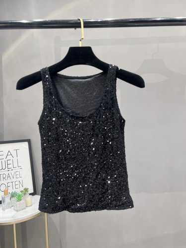 Camiseta Sin Mangas Con Lentejuelas Para Mujer