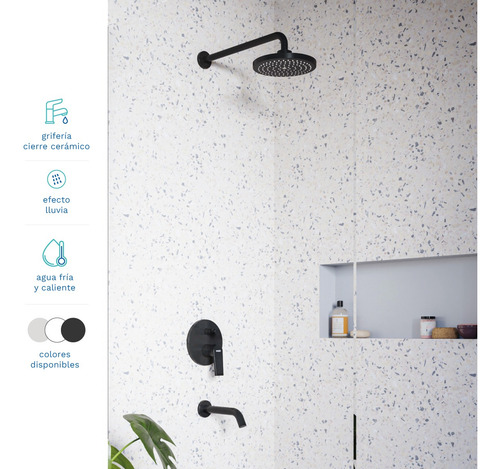 Griferia Para Ducha Baño Vasser De Embutir Zafiro Negro