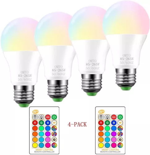 Bombilla LED que cambia de color con control remoto, 10 W E26 RGB + luz  blanca diurna 5700 K, bombillas LED regulables con función de memoria