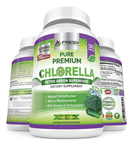 Clorella Premium 1200 Mg Clorofila Y Cfg 180 Capsulas