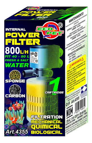 Filtro Interno Acuario Pecera Peces 60 L 800 L/h 4355 2 Pz