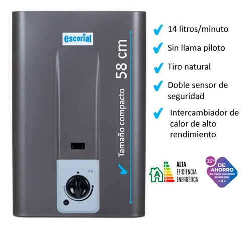 Imagen 2 de 9 de Calefon Escorial 14l Envasado Encendido Automático S/piloto