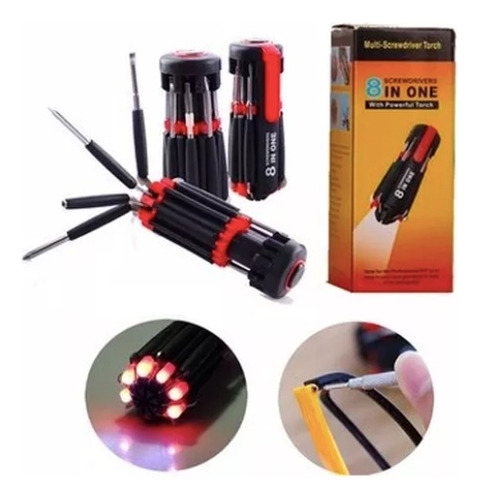 Destornillador 8 En 1 Con Linterna Led Herramienta Multiuso