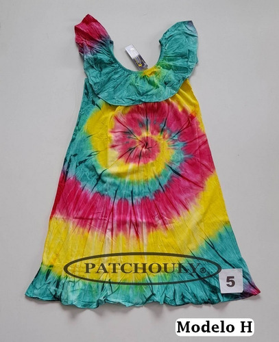 Imagen 6 de 8 de Vestido Solero Batik Tie Dye 100% Algodón Artesanal Modelo H