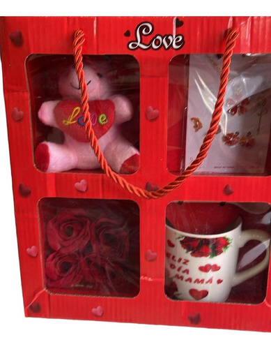 Caja Con Taza + Peluche + Monedero + Zarcillos San Valentín