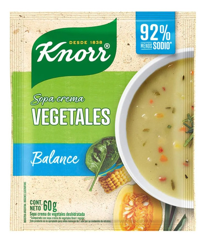 Sobre De Sopa Crema Knorr Vegetales Balance 60 Grs