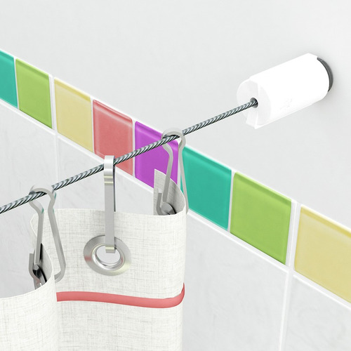 Kit Tensor Barral Para Cortina De Baño Colores Tensocable Color Blanco