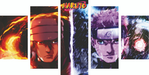 Quadro Decorativo 5 Partes Mosaico Sakuke E Naruto 6