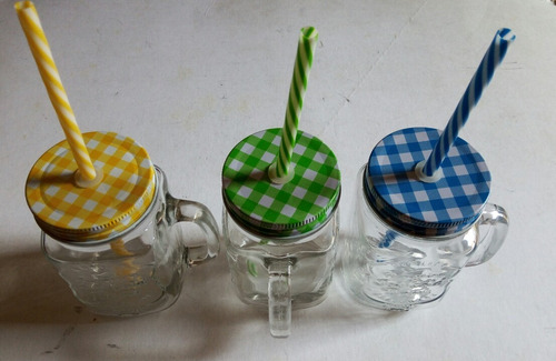Vasos Mason Jar Jarra De Vidrio Varios Colores Con Asa Ofert