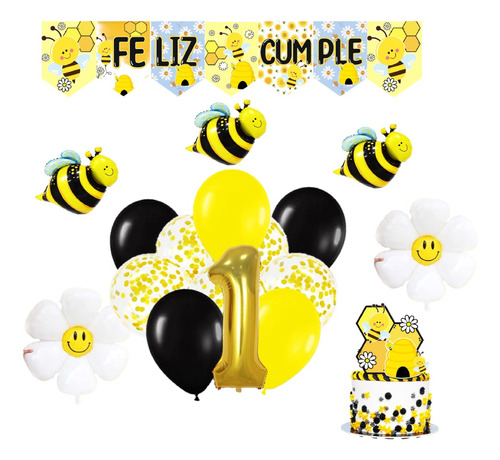 Pack De 18 Globos Abeja Abejita Numero Flor Topper Banderin