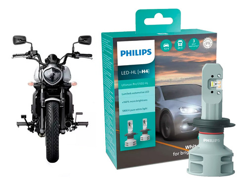 1 Unidade Lâmpada Moto Philips Ultinon Led H4 6200k +160% 