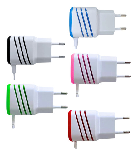 Carregador Completo V8 Com 02 Portas Usb 5.1a Cabo Fixo