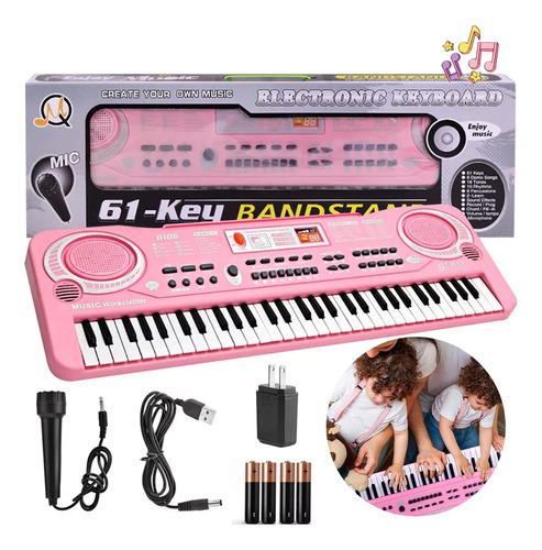 Teclado Piano Digital 61 Teclas Musical Niños Con Micrófono