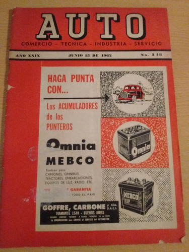 Revista Auto Nro 348 Junio 1962 Autos Antiguos