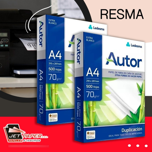 Resmas Autor A4 70 Grs 500 Hs Excelente Calidad Extra Blanco