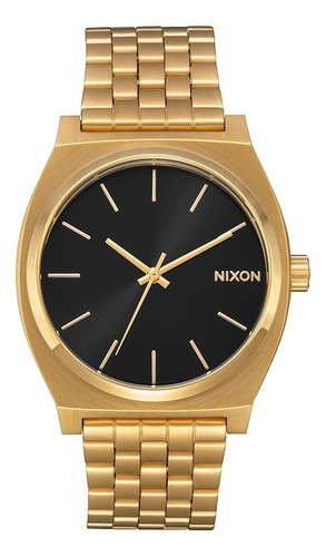 Reloj Nixon Time Teller All Gold/black Sunray Malla Dorado Bisel Dorado Fondo Negro