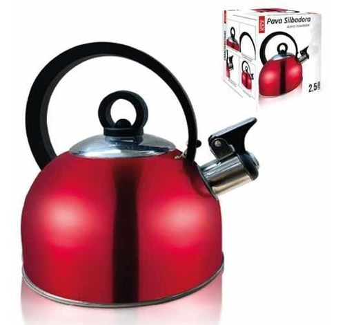 Pava Silbadora De Acero Inoxidable De 2,5 Lts Color Rojo