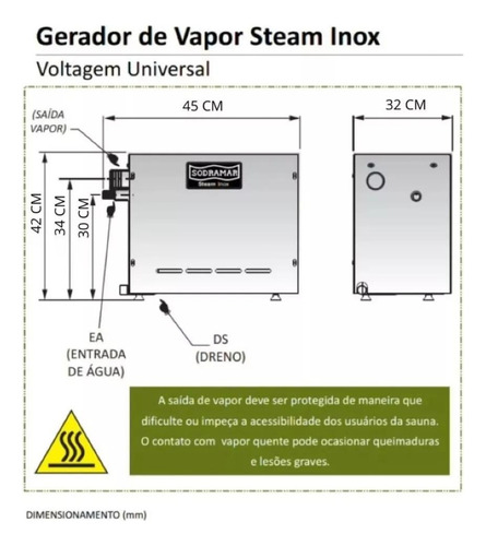 Sauna Vapor Sodramar 15kw Até 25m³ Com Kit Instalação Inox
