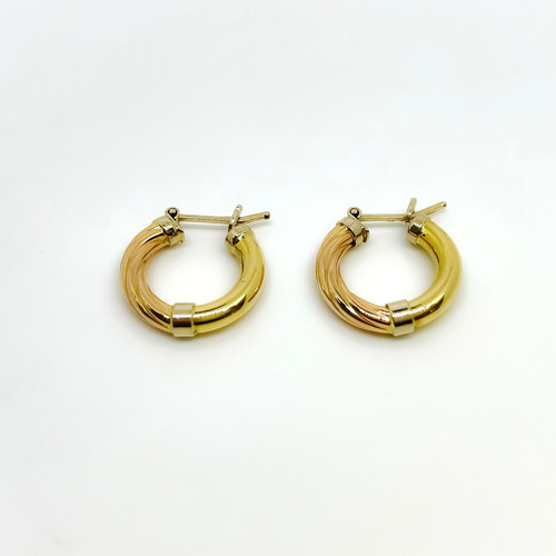 Aros Cubanos Torzados Oro 18k Tricolor 16 Mm