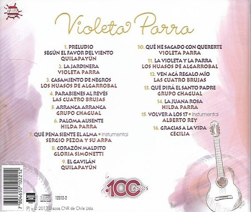 Cd Violeta Parra / 100 Años Varios Interpretes (2017) | Cuotas sin interés