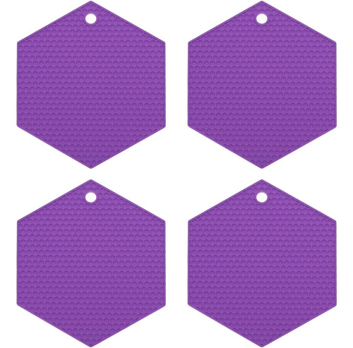 4 Alfombrillas Hexagonales De Silicona, Color Morado