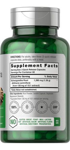 Suplemento Horbaach Ashwagandha 1380 Mg 180 Capsulas Sabor Sin Sabor
