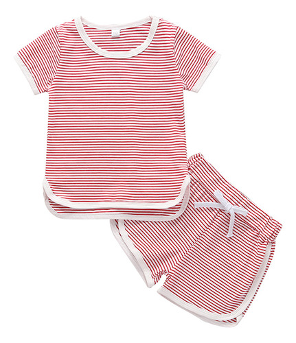 Conjunto De Ropa De 2 Piezas De Blusas A Rayas Para Niñas Y