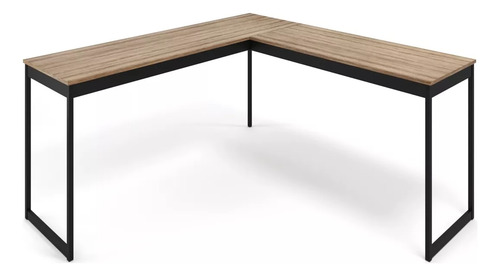 Escrivaninha Mesa Em L Industrial De Canto Nórdico Meslmagn 150x74x45 Vintage Ferro E Madeira Laminado Com Preto Sofa Sogude