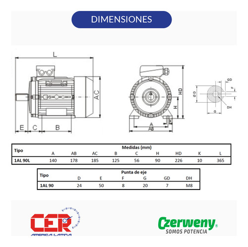 Motor Czerweny Trifasico Modelo 1al-90l-4 2hp 1500 Rpm 380v