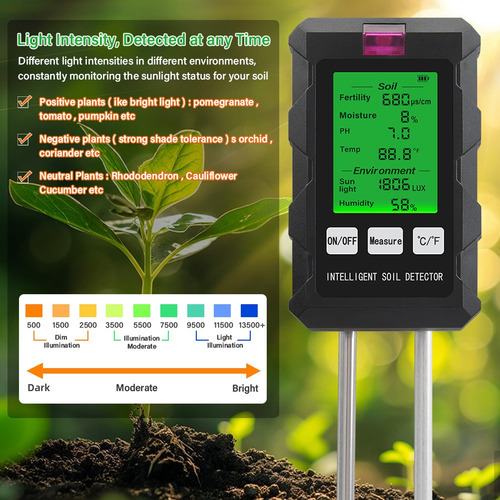 Medidor De Suelo Multifuncional 6 En 1, Temperatura De Ph Y