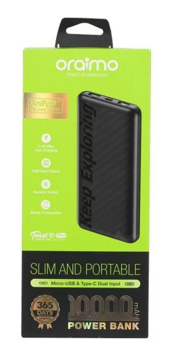 Imagen 4 de 4 de Power Bank Oraimo Opb-p118d 10000mah 2usb Bateria Externa