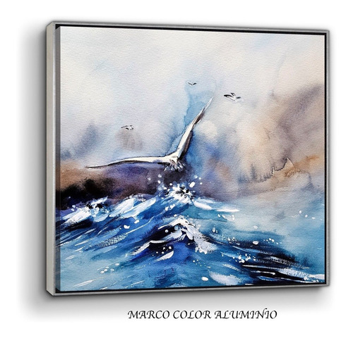 Cuadro Canvas Mar Y Gaviota Hd 40x40 Marco Flotante