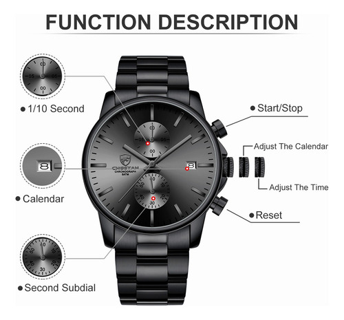 Reloj Cronógrafo De Cuarzo De Acero Inoxidable Para Hombre Fondo Black/gray