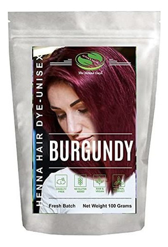 Tintura De Henna Cabello Y Barba Natural Burgundy 100 Gramos