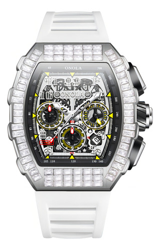 Correa de reloj mecánico automático Onola Diamond, color blanco