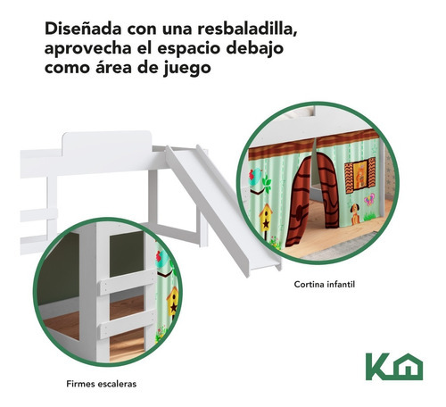 Cama Individual Resbaladilla Tobogán Mini Loft Kingshouse Color Blanco