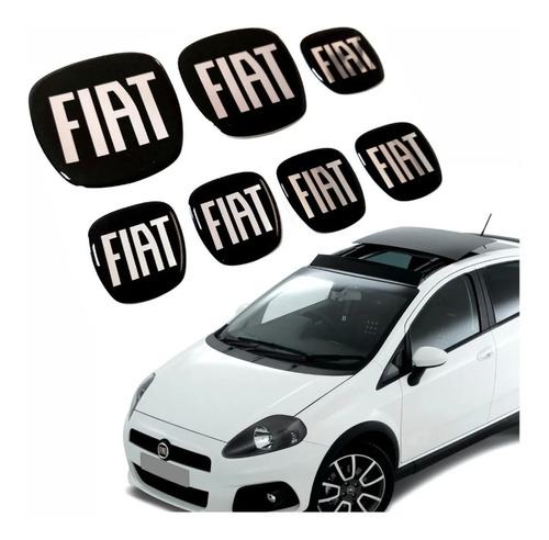 Kit 7 Adesivos Emblema Fiat Preto Black Punto Res26 Fgc 