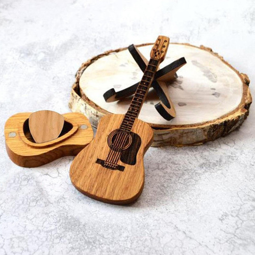 Caja De Guitarra P/plumillas, D/madera, Nueva, C/3 Plumillas
