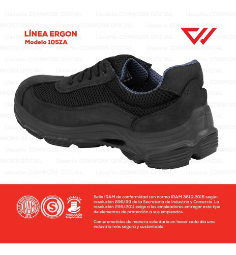 Imagen 7 de 10 de Calzado Conwork 105za Nobuck Negro Doble Frontura Negro