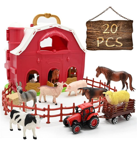 Animales De Granja Red Barn Toys, 20pcs Farm Toys Farm Figur