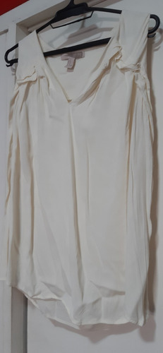 Remera Blusa Crema Musculosa Diseño Escote V Crepe Divina